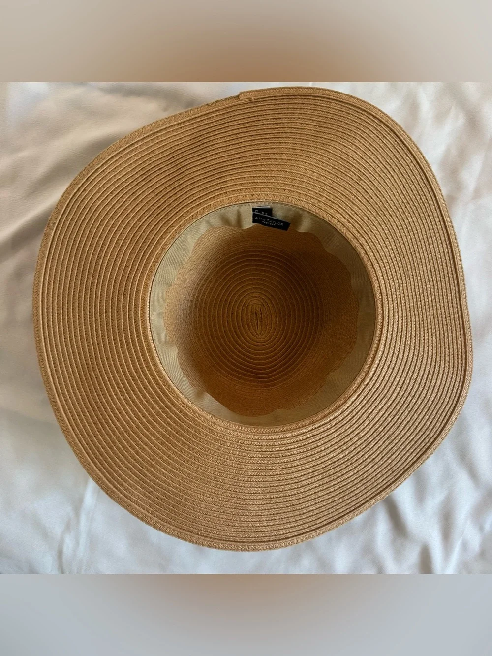 Ann Taylor Woven Straw Floppy Sun Hat, Navy Blue and White Polka Dots, One Size